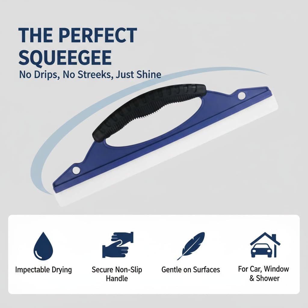 2-Pack Professional Silicone Squeegee. 12-Inch Flexible Water Blade for Streak-Free Car Wash & Glass Cleaning. Safe on Paint & Chrome. Blue