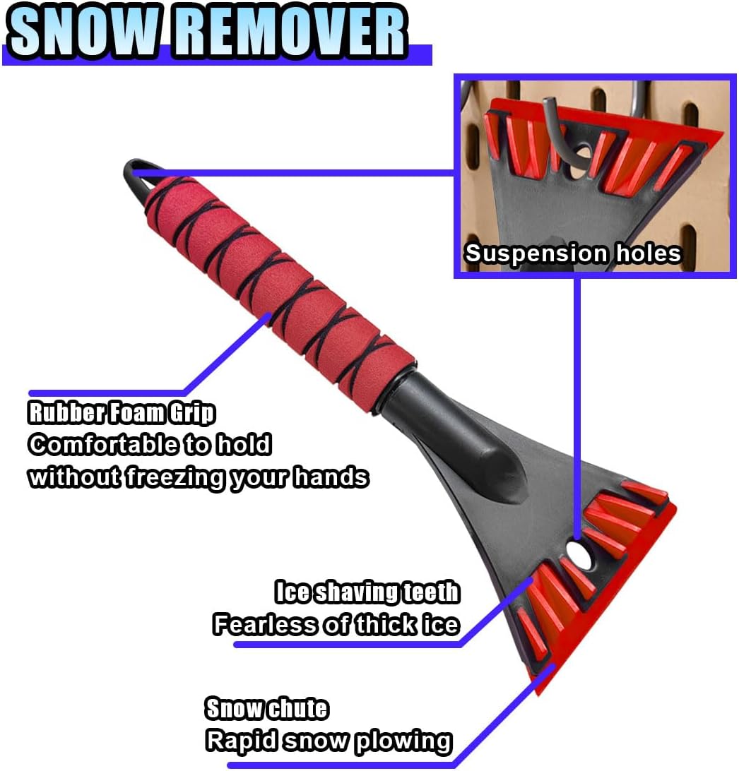 Ice Scraper for Car Windshield. No Scratch Car Window Frost Scraper with Foam Handle. Snow Removal Tool Accessories for Car. SUV. Truck (Red)