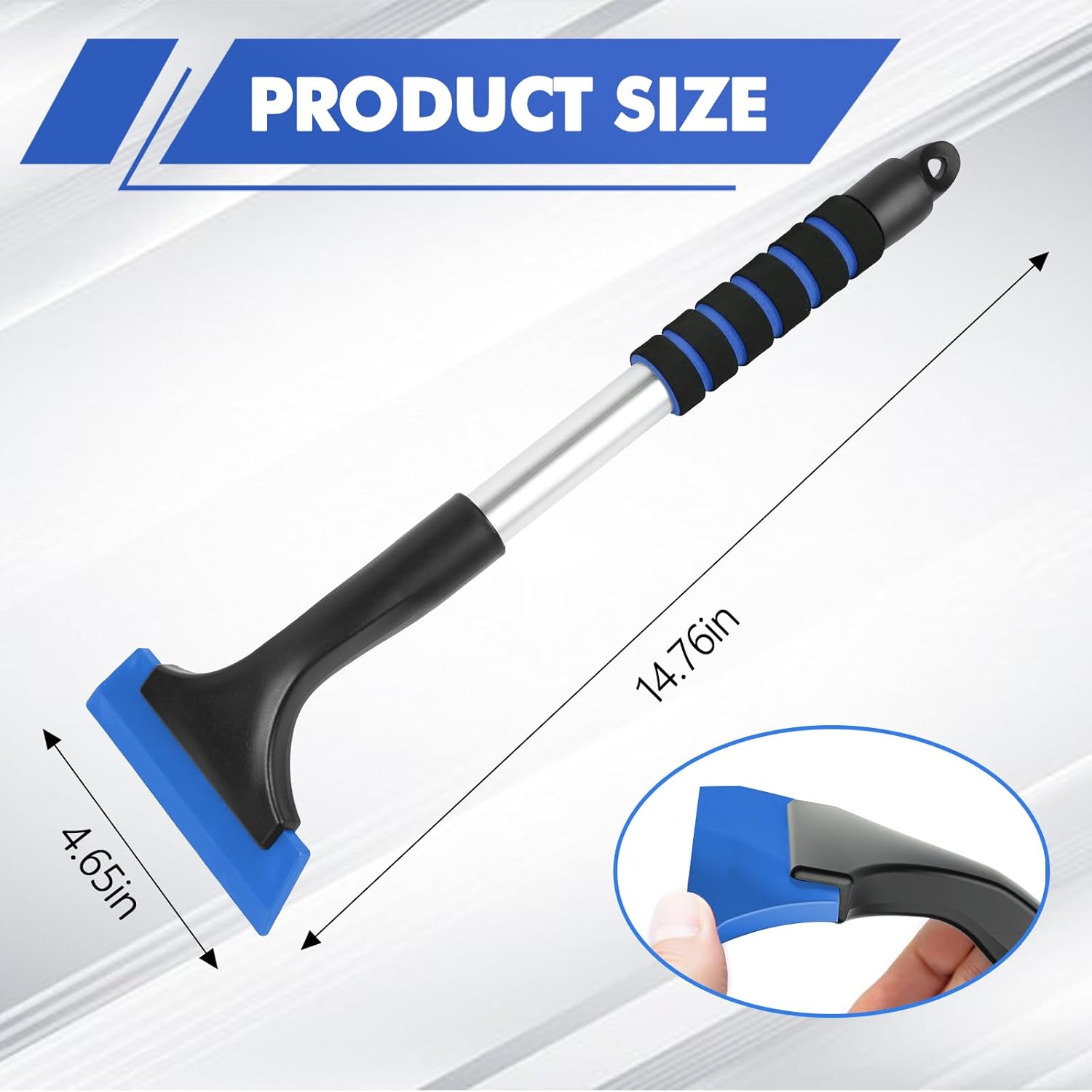 Hovom Ice Scraper for Car Windshield Window. Scratch Free Silicone Ice Snow Scraper for Cars Trucks. Frost Snow Removal Tool with Ergonomic Foam Grip & Aluminum Handle. Winter Car Accessories (Blue)