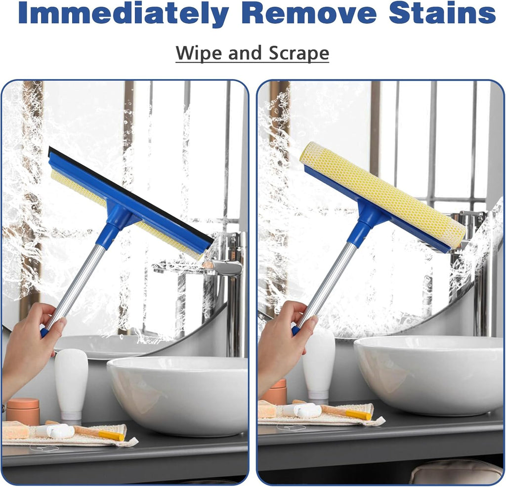 Professional Window Squeegee.2 in 1 Squeegee Window Cleaner with Long Stainless Steel Handle.Sponge Car Window Squeegee for Gas Station. Glass.Shower.Outdoor High Window Cleaning (Expansion Payment)