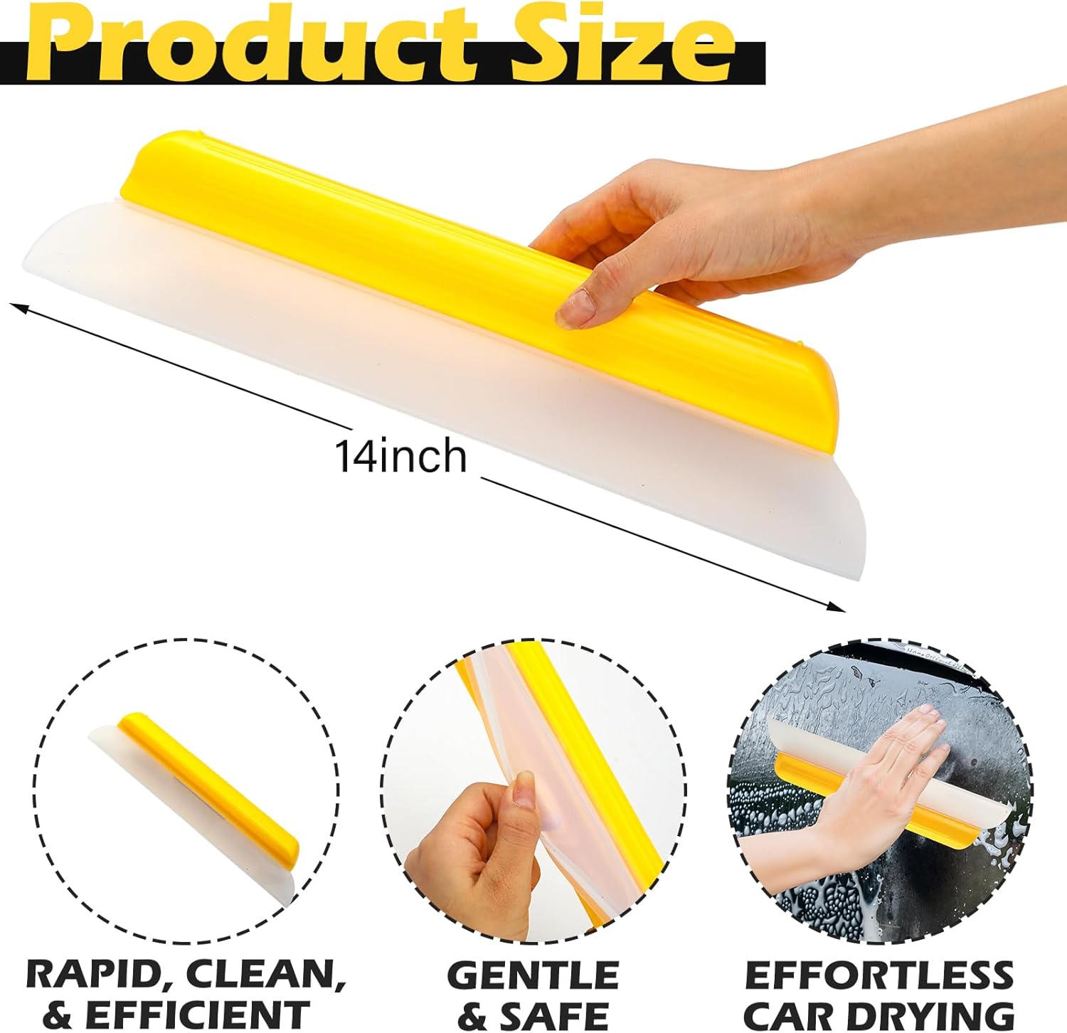 2 Pack 14 inch Car Drying Squeegee Longer Silicone Automotive Water Wiper Flexible Auto T-Bar Rubber Blade for Car Windshield Glass Window Bathroom Shower Squeegees Wash Tool(Yellow)