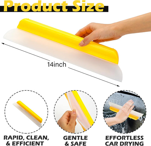 2 Pack 14 inch Car Drying Squeegee Longer Silicone Automotive Water Wiper Flexible Auto T-Bar Rubber Blade for Car Windshield Glass Window Bathroom Shower Squeegees Wash Tool(Yellow)