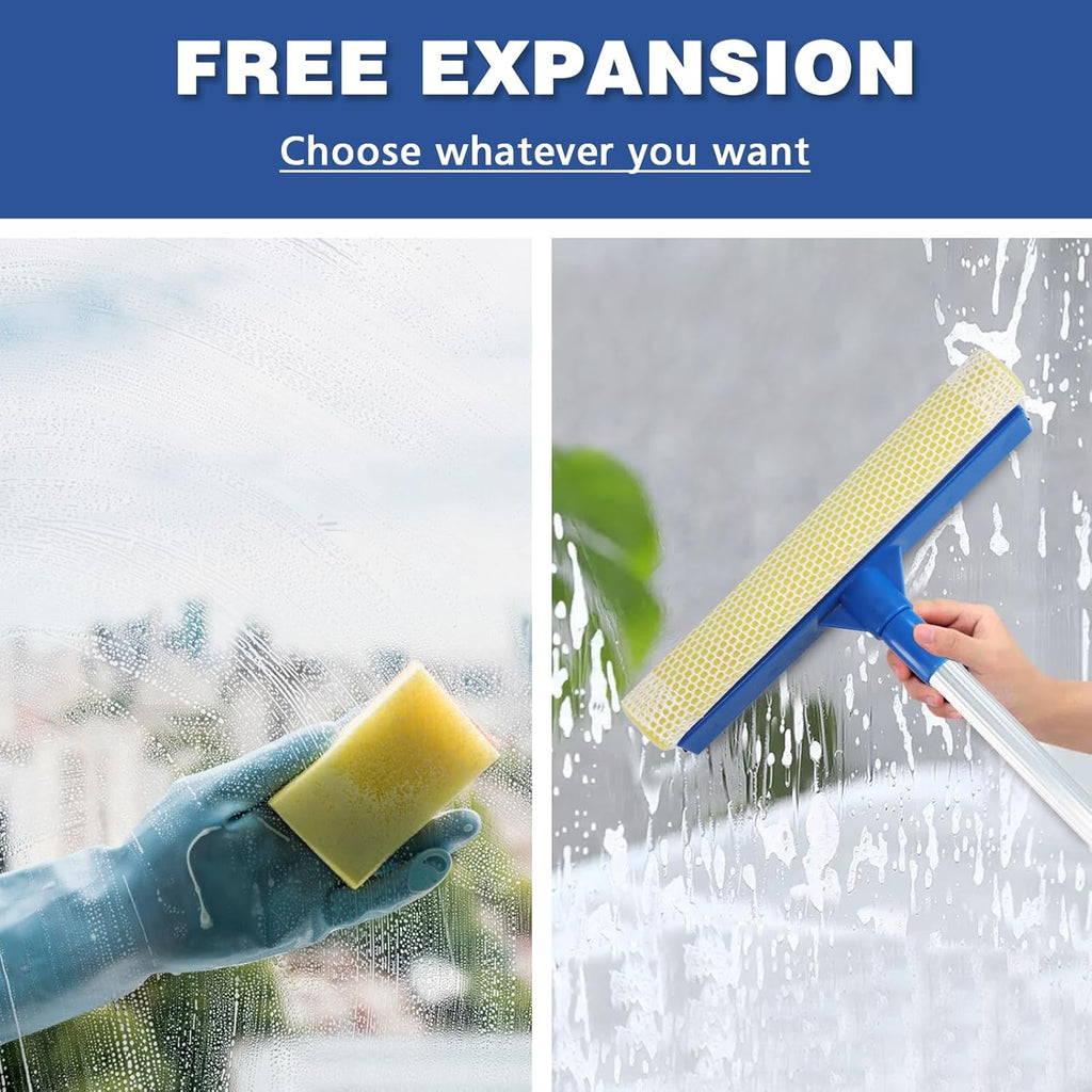Professional Window Squeegee.2 in 1 Squeegee Window Cleaner with Long Stainless Steel Handle.Sponge Car Window Squeegee for Gas Station. Glass.Shower.Outdoor High Window Cleaning (Expansion Payment)