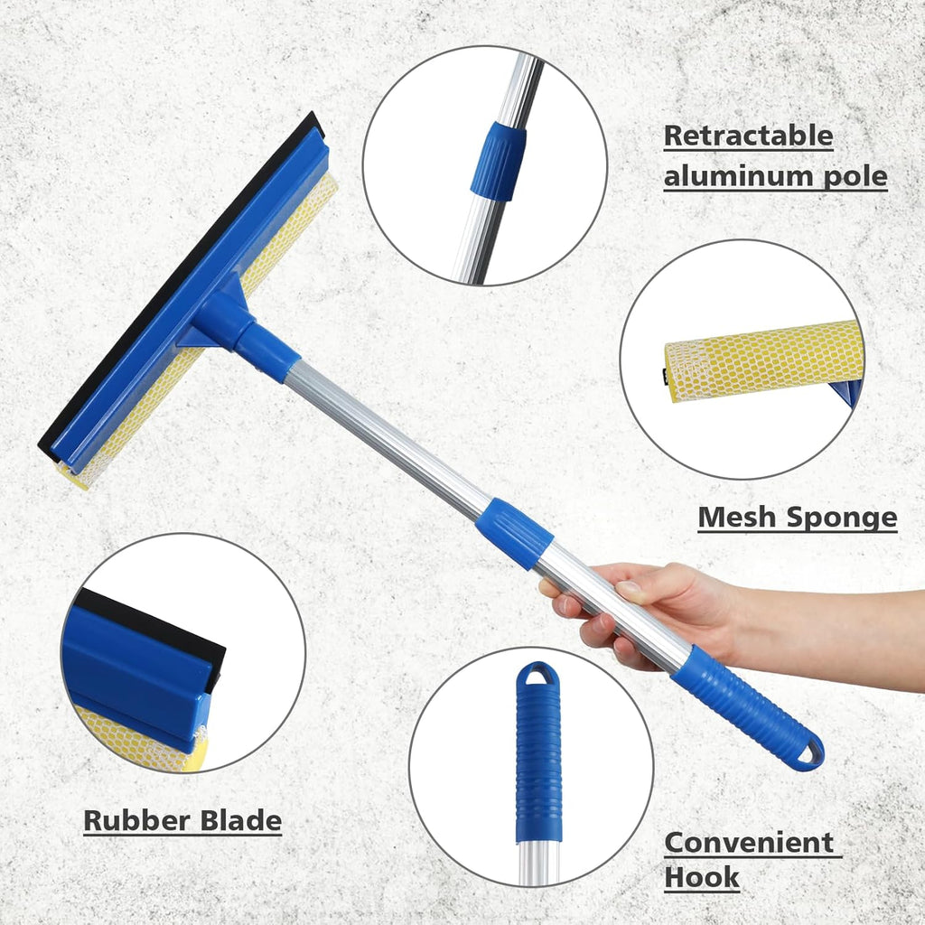 Professional Window Squeegee.2 in 1 Squeegee Window Cleaner with Long Stainless Steel Handle.Sponge Car Window Squeegee for Gas Station. Glass.Shower.Outdoor High Window Cleaning (Expansion Payment)