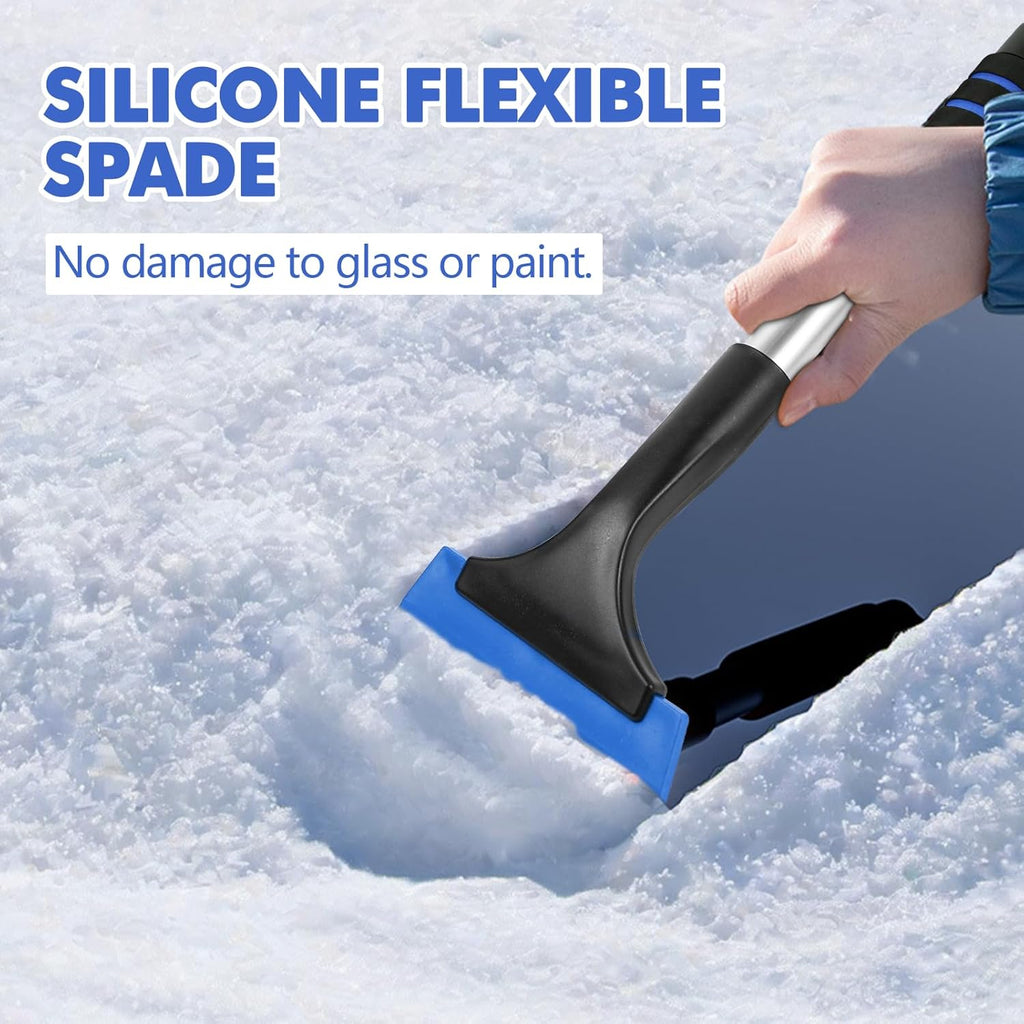 Hovom Ice Scraper for Car Windshield Window. Scratch Free Silicone Ice Snow Scraper for Cars Trucks. Frost Snow Removal Tool with Ergonomic Foam Grip & Aluminum Handle. Winter Car Accessories (Blue)