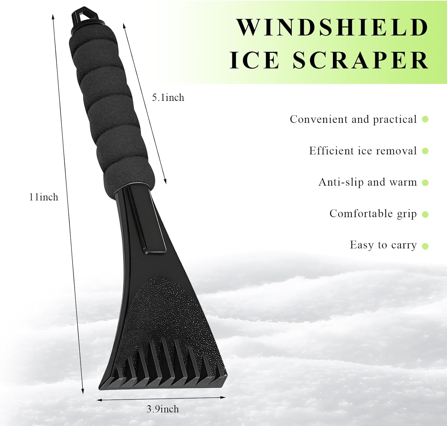 Ice Scraper for Car Windshield. Scratch-Free Auto Window Snow Scraper with Foam Grip. Efficient Ice Shovel Windshield Frost Cleaning Tool for Sedan Truck SUV. Car Accessories (Black)
