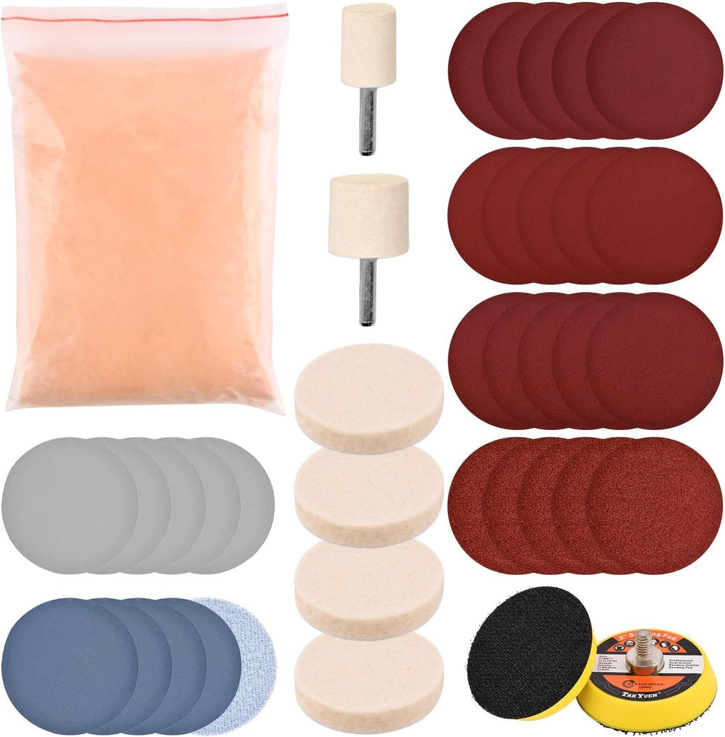 Glass Polishing Kit. 39Pcs/Set Glass Scratch Remover. Deep Scratch Window Repair Tool. Window Windscreen Repair Kit with Cerium Oxide Polishing Powder Polish Pad and Wheel(Size:39pcs)