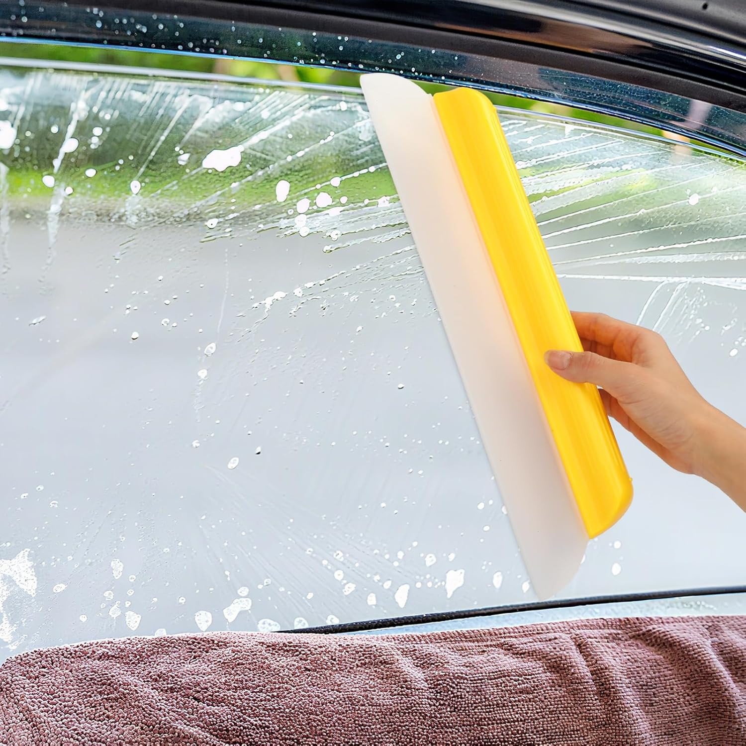 2 Pack 14 inch Car Drying Squeegee Longer Silicone Automotive Water Wiper Flexible Auto T-Bar Rubber Blade for Car Windshield Glass Window Bathroom Shower Squeegees Wash Tool(Yellow)