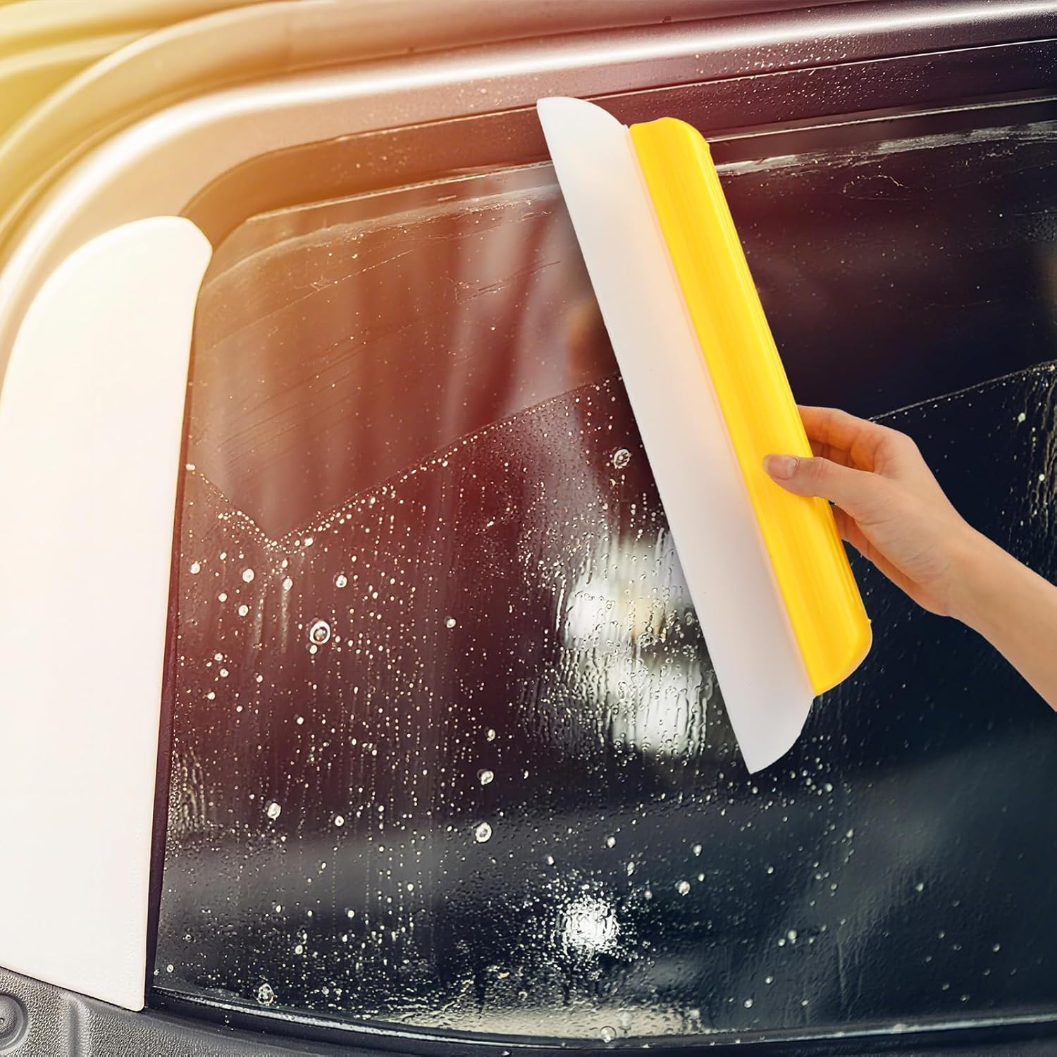 2 Pack 14 inch Car Drying Squeegee Longer Silicone Automotive Water Wiper Flexible Auto T-Bar Rubber Blade for Car Windshield Glass Window Bathroom Shower Squeegees Wash Tool(Yellow)